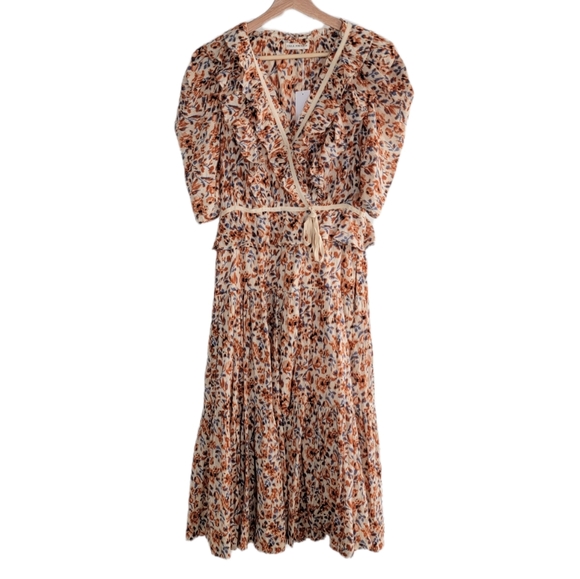 Ulla Johnson Lisette Dress Pearl Floral Wrap Ruffle Midi New With Tag Size 4 - Picture 2 of 10